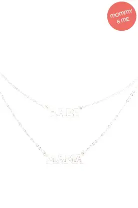 14 Babe With 16 Mama 2 Set Layered Necklace Silver - Pack of 6