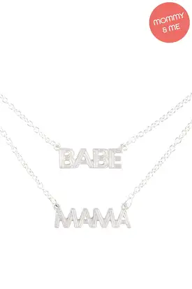 14 Mini With 16 Mama 2 Set Layered Necklace Silver - Pack of 6