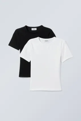 2-pack Slim Fitted T-shirt - Short sleeve - Regular length - Black White - Ladies | H&M GB