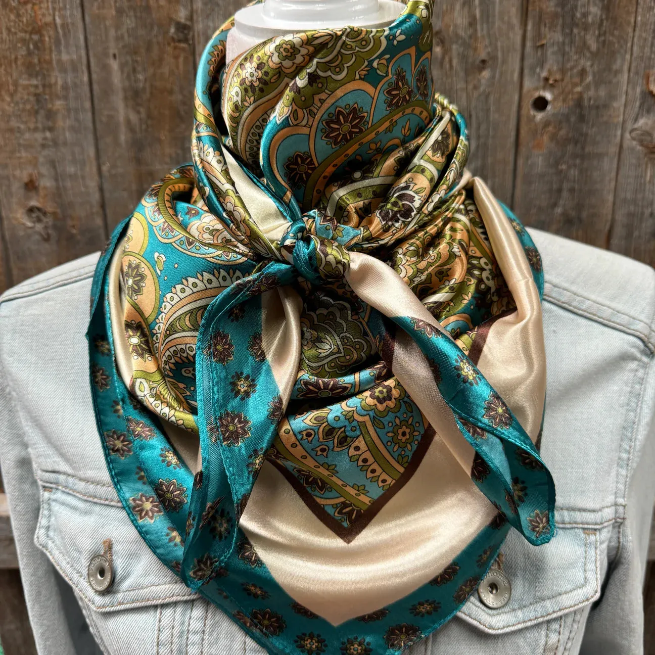 35X35 Teal and Cream Giant Paisley Wild Rag