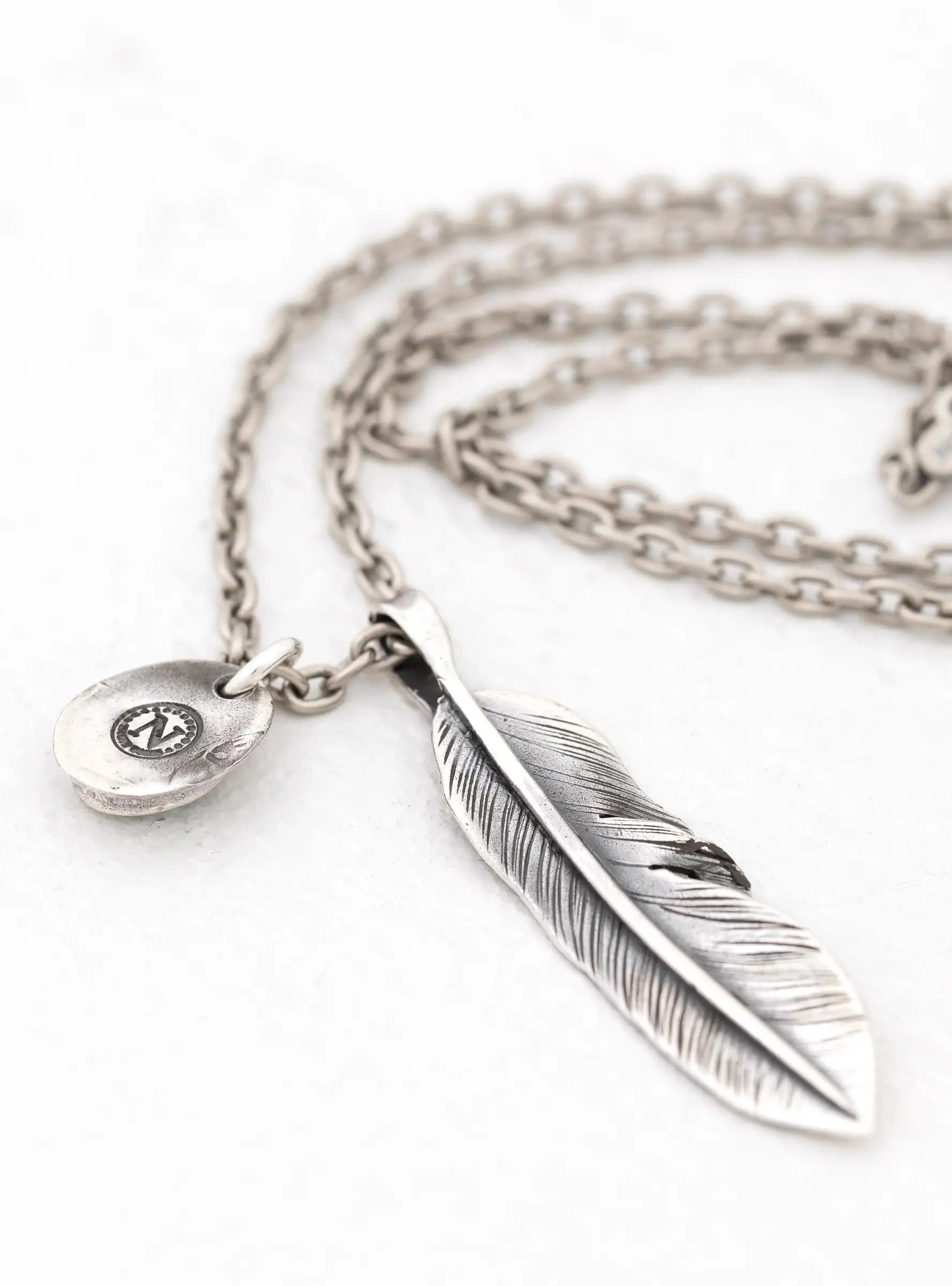 50 Cent Half Feather Pendant Necklace Silver