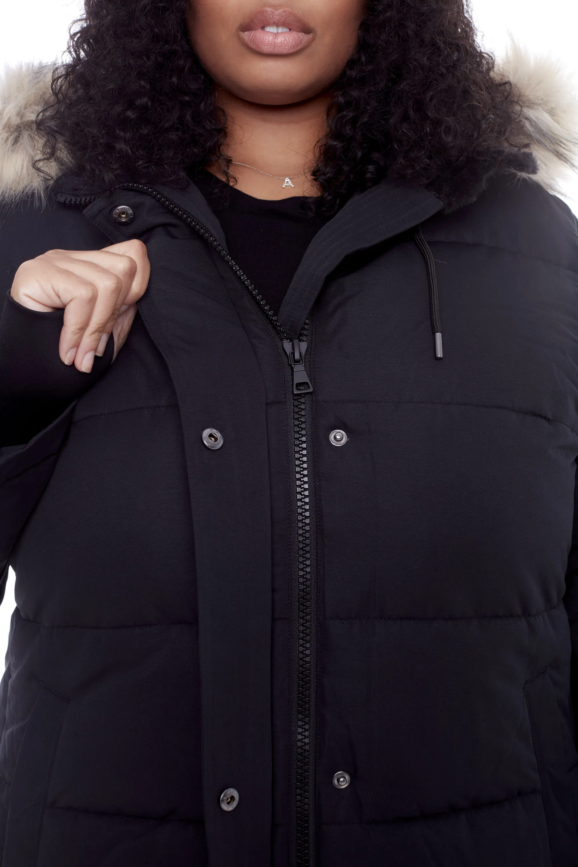 AULAVIK PLUS | WOMEN'S VEGAN DOWN (RECYCLED) MID-LENGTH HOODED PARKA COAT, BLACK (PLUS SIZE)