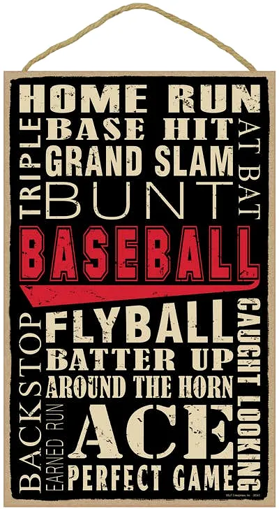 Baseball (word art) 10 x 16 primitive wood plaque