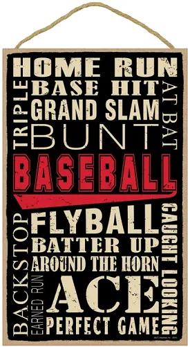 Baseball (word art) 10 x 16 primitive wood plaque