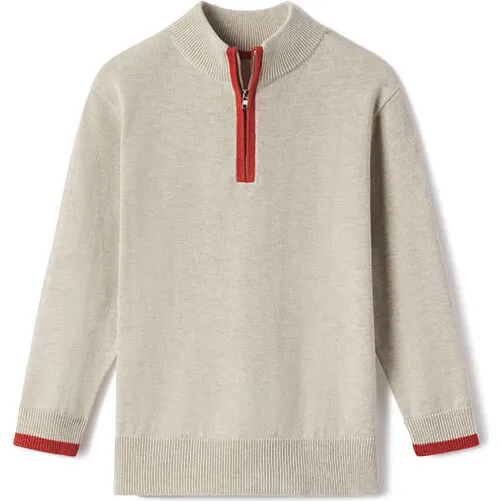 Baybala Griffin Half Zip Pullover Sweater, Oatmeal & Chutney