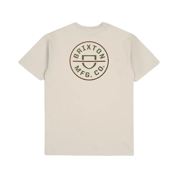 Brixton Mens Crest II S/S Standard Tee - Cream/Sea Kelp/Sepia