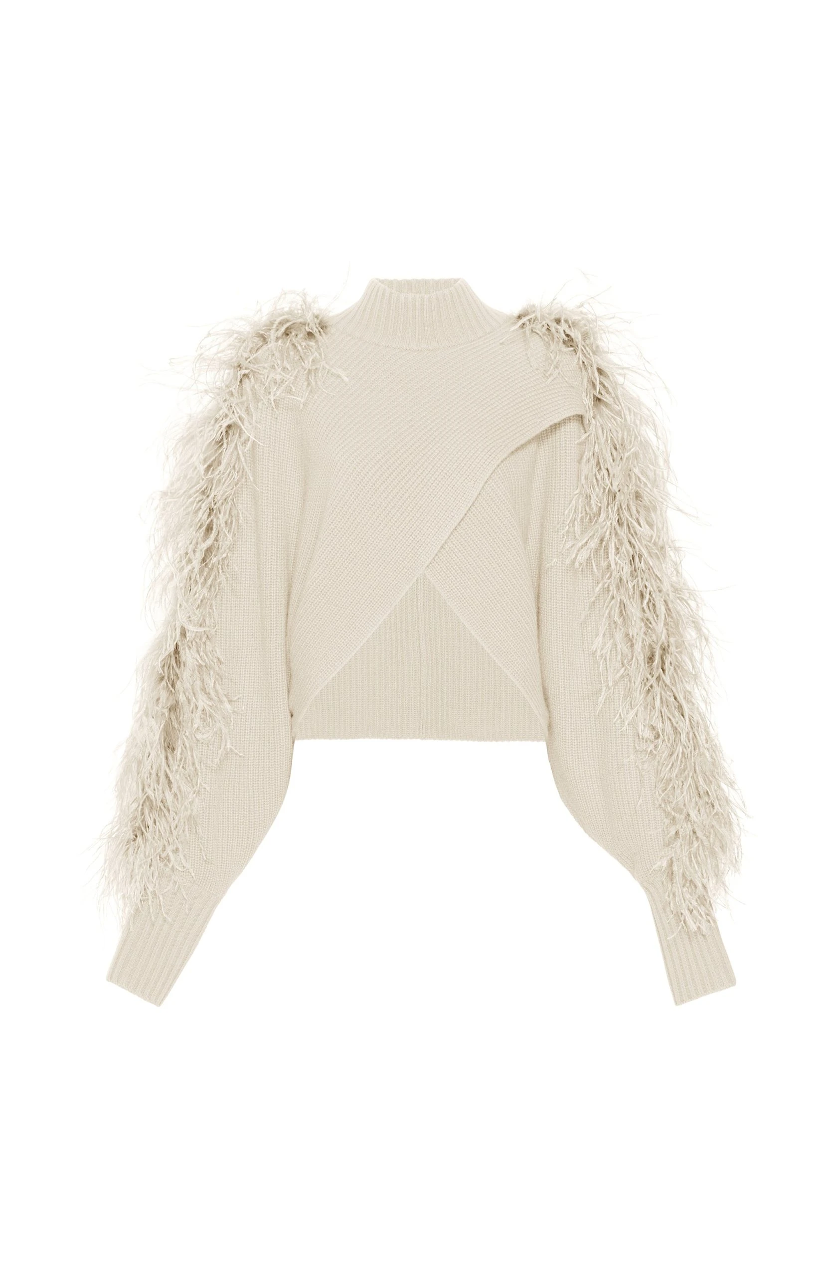 		Cashmere Crossover Sweater With Feathers	