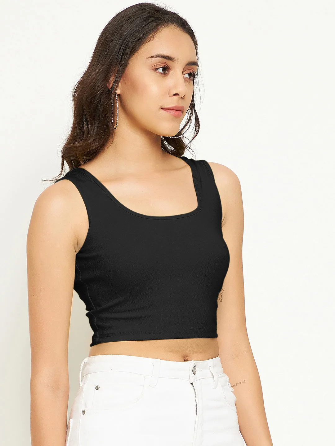 Cotton Stretchable Basic Round Neck Crop Top