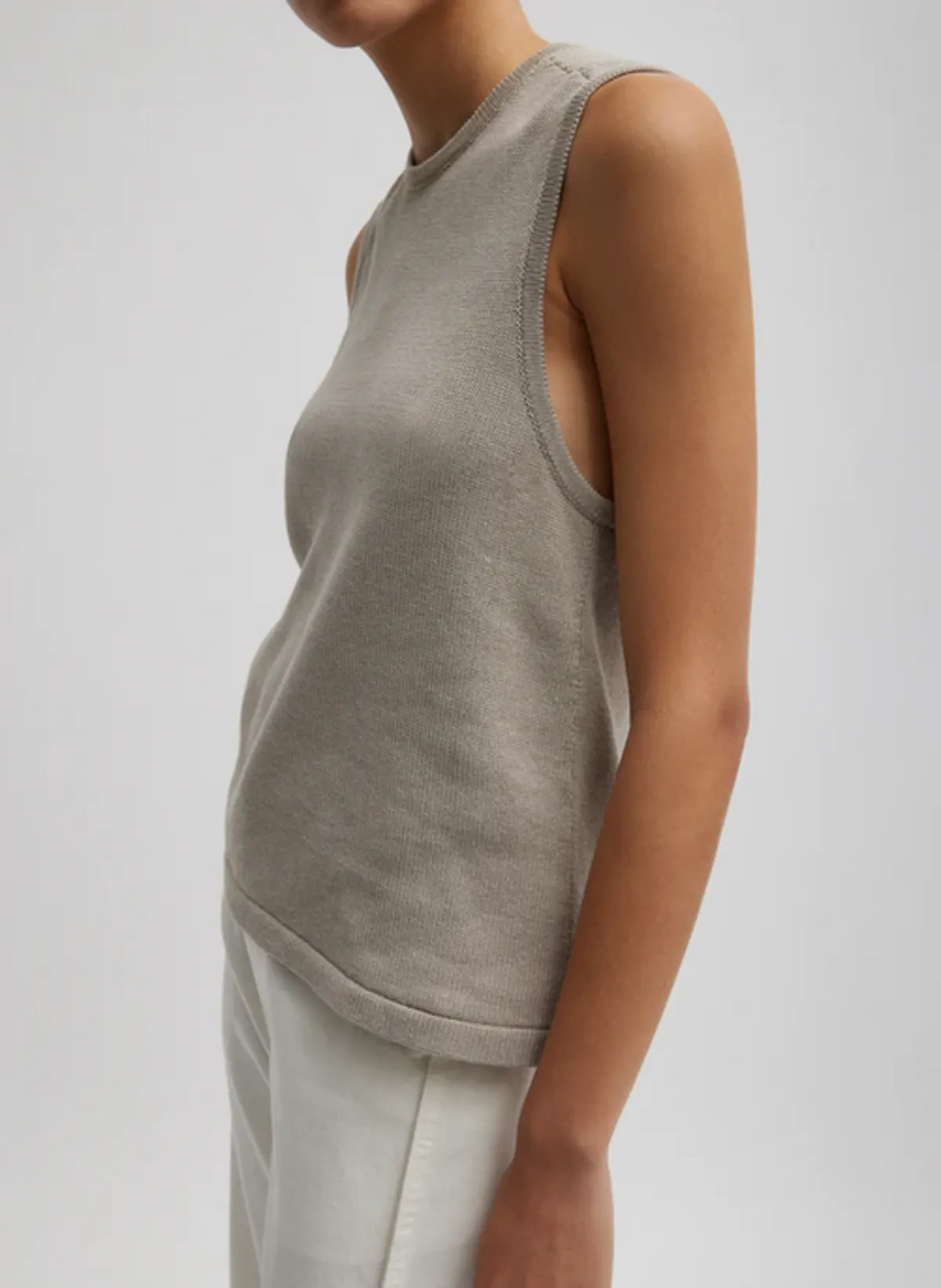 Criss Cross Sleeveless Sweater - Light Stone