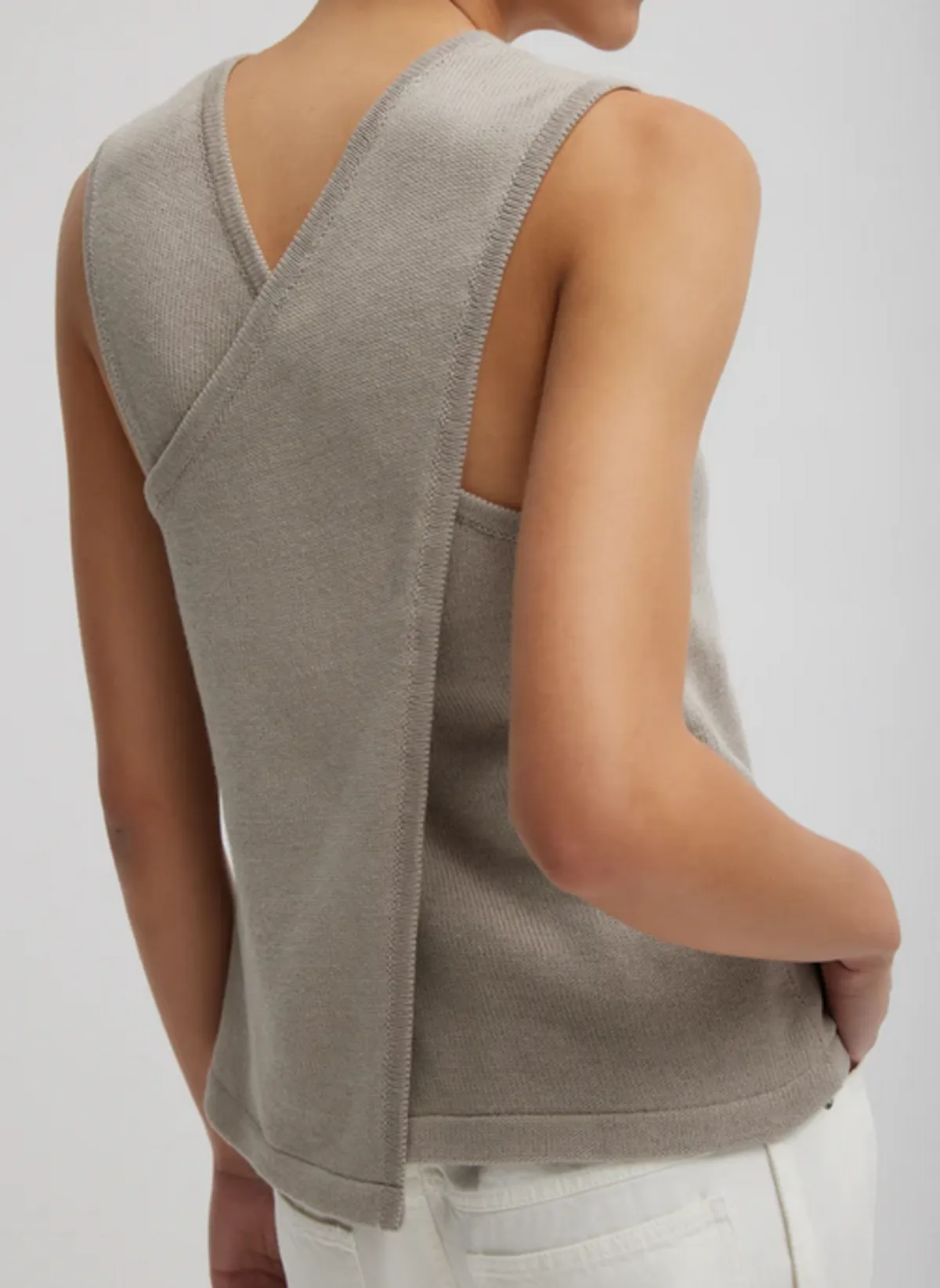 Criss Cross Sleeveless Sweater - Light Stone