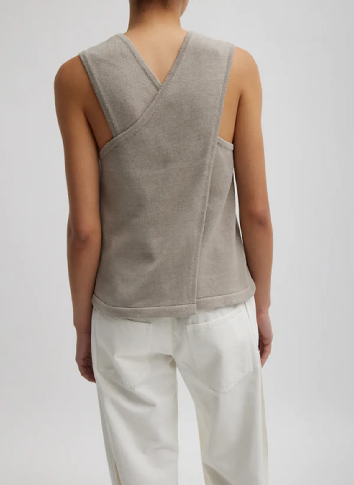 Criss Cross Sleeveless Sweater - Light Stone