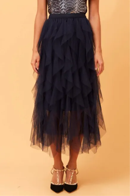 Elsa Tiered Skirt Navy