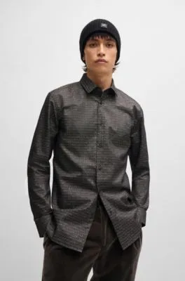 Extra-slim-fit shirt in logo-jacquard cotton