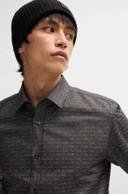 Extra-slim-fit shirt in logo-jacquard cotton