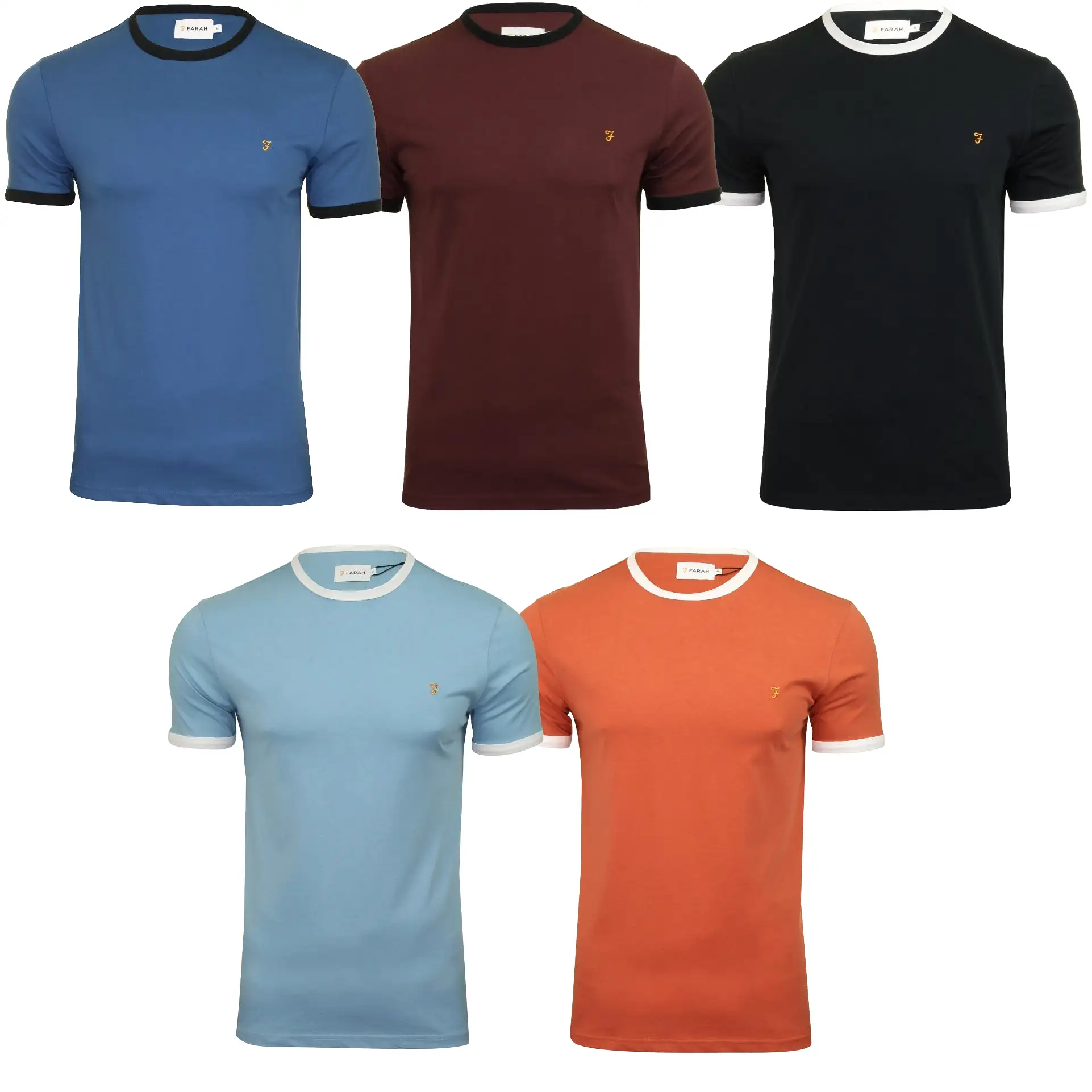 Farah Mens Crew Neck T-Shirt 'Groves Ringer Tee' - Short Sleeved