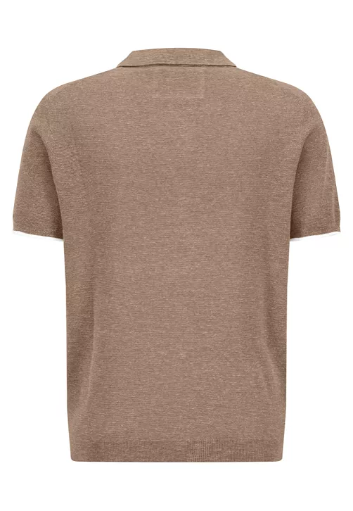 FYNCH HATTON Knitted Cotton/Linen Polo Shirt/Sand - SS23 SALE