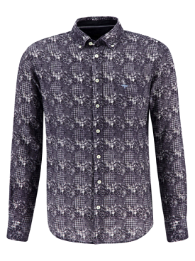 FYNCH HATTON Linen Patterned Shirt/Blue Story Navy - SS23