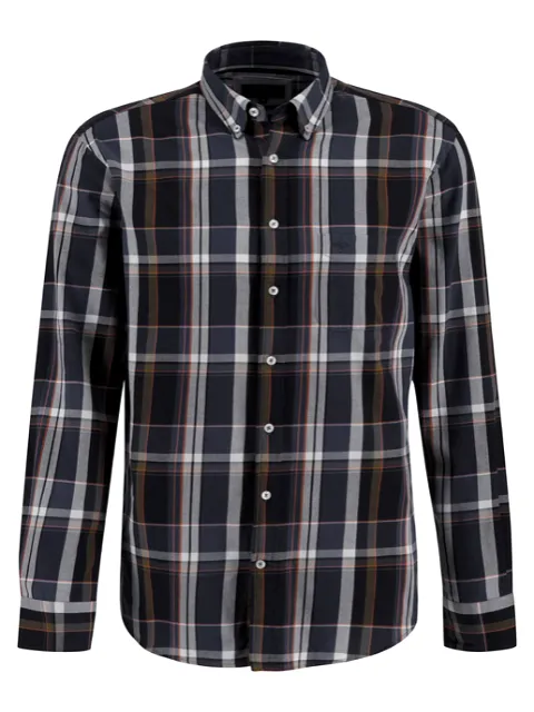 FYNCH HATTON Olive Check Shirt/Navy - AW23 SALE