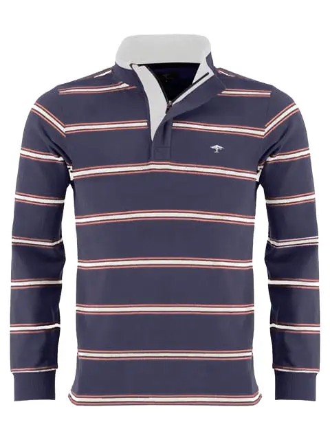 FYNCH HATTON Striped College 1/4 Zip Rugby Top/Washed Navy - AW22 SALE