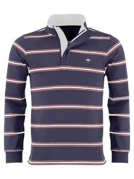 FYNCH HATTON Striped College 1/4 Zip Rugby Top/Washed Navy - AW22 SALE