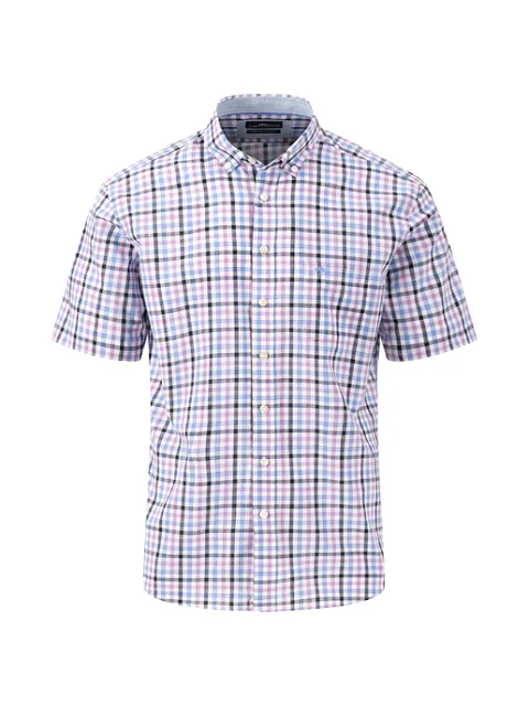 FYNCH HATTON Summer Slub Check Shirt/Dusty Lavender - New SS24