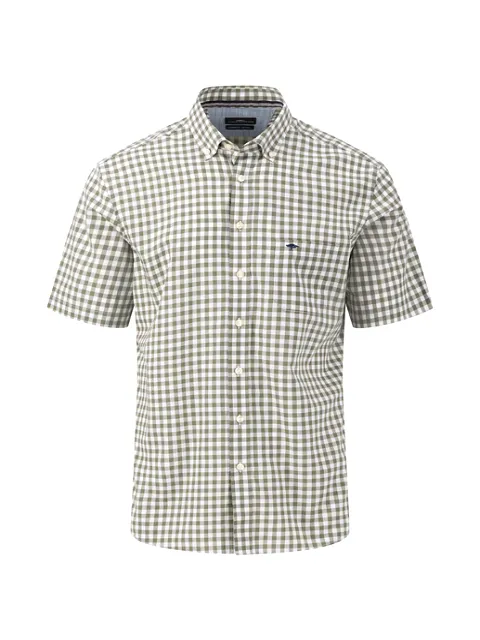 FYNCH HATTON Summer Slub Vichy Check Shirt/Dusty Olive - New SS24