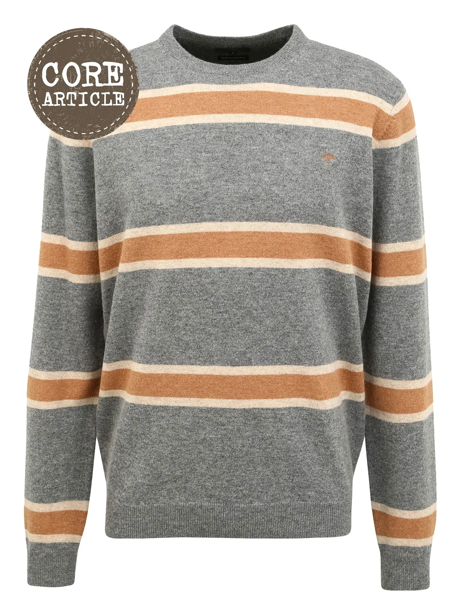 FYNCH HATTON Wool Striped Crew Neck Jumper/Grey - AW21 SALE