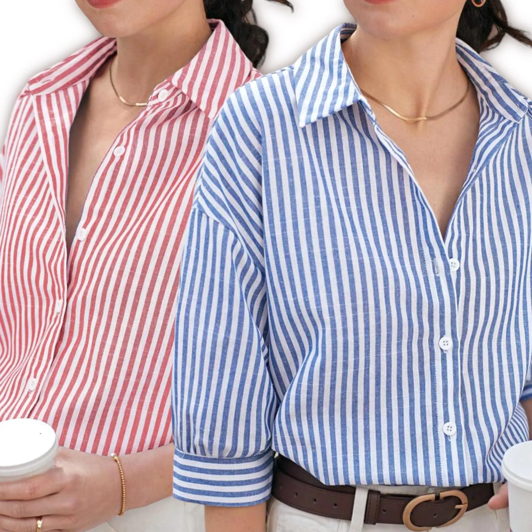 HAMPTONS Buttondown Relax Collared Stripe Shirt Top