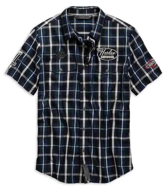 Harley-Davidson Men's Multi-Patch Slim Fit Plaid Short Sleeve Shirt 99145-19VM