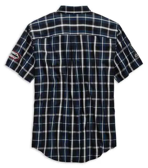 Harley-Davidson Men's Multi-Patch Slim Fit Plaid Short Sleeve Shirt 99145-19VM