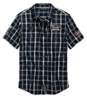 Harley-Davidson Men's Multi-Patch Slim Fit Plaid Short Sleeve Shirt 99145-19VM