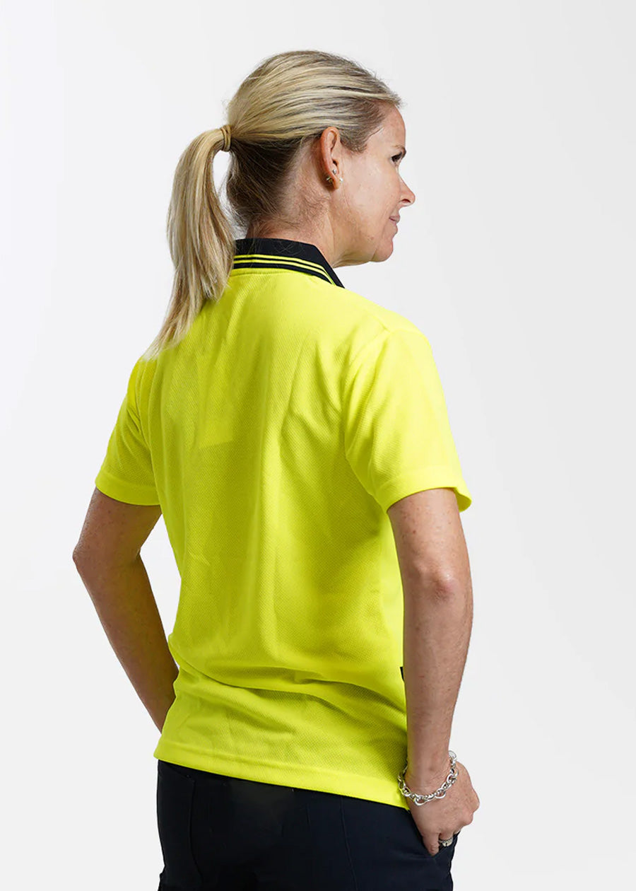 Hi vis button short sleeve ladies polo