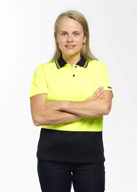 Hi vis button short sleeve ladies polo