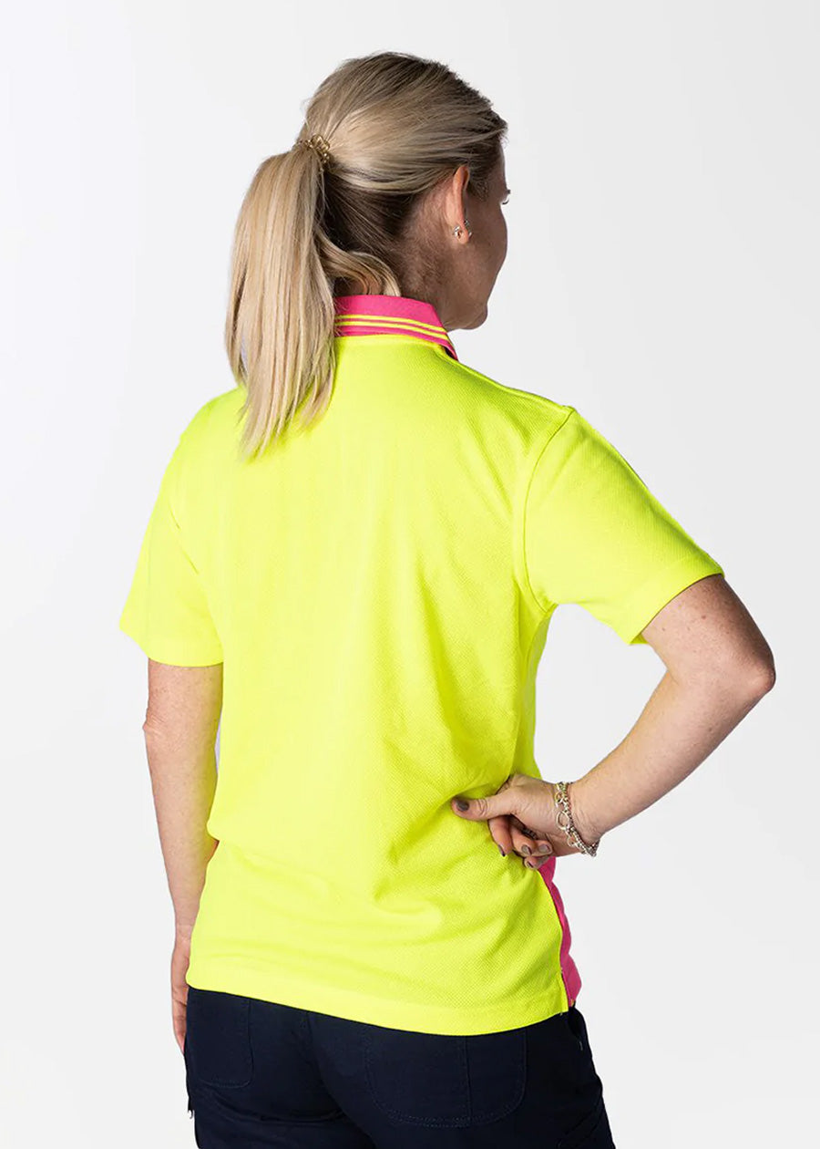 Hi vis button short sleeve ladies polo