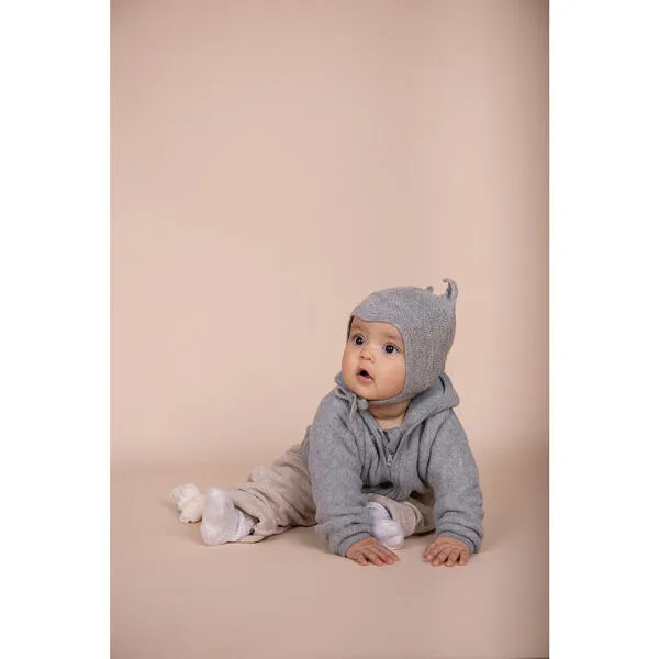 HutteliHut Cotton Fleece Fluffy Jacket w/ Ears, Light Grey