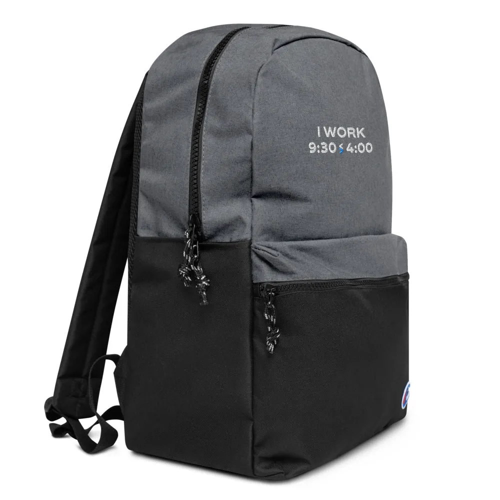 I Work 9:30-4:00 Champion Backpack