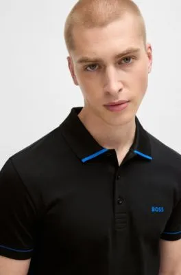 Interlock-cotton slim-fit polo shirt with contrast trims