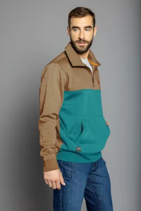 Kimes Ranch Mens Diamond Head QZ Brown/Teal Cotton Blend 1/4 Zip Sweater