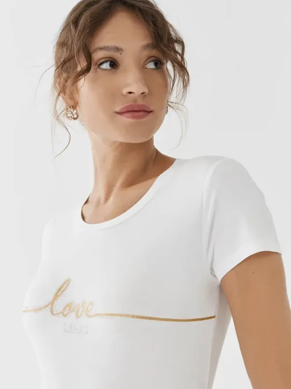 LiuJo T-shirt – TF3295 j0088 – Slim Fit – Col. Light Ivory/Love