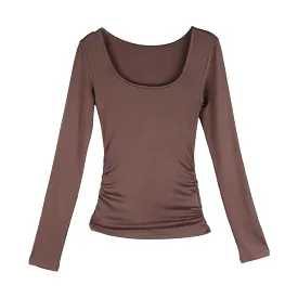 Long-Sleeve Scoop Neck Plain Slim Fit T-Shirt WI37