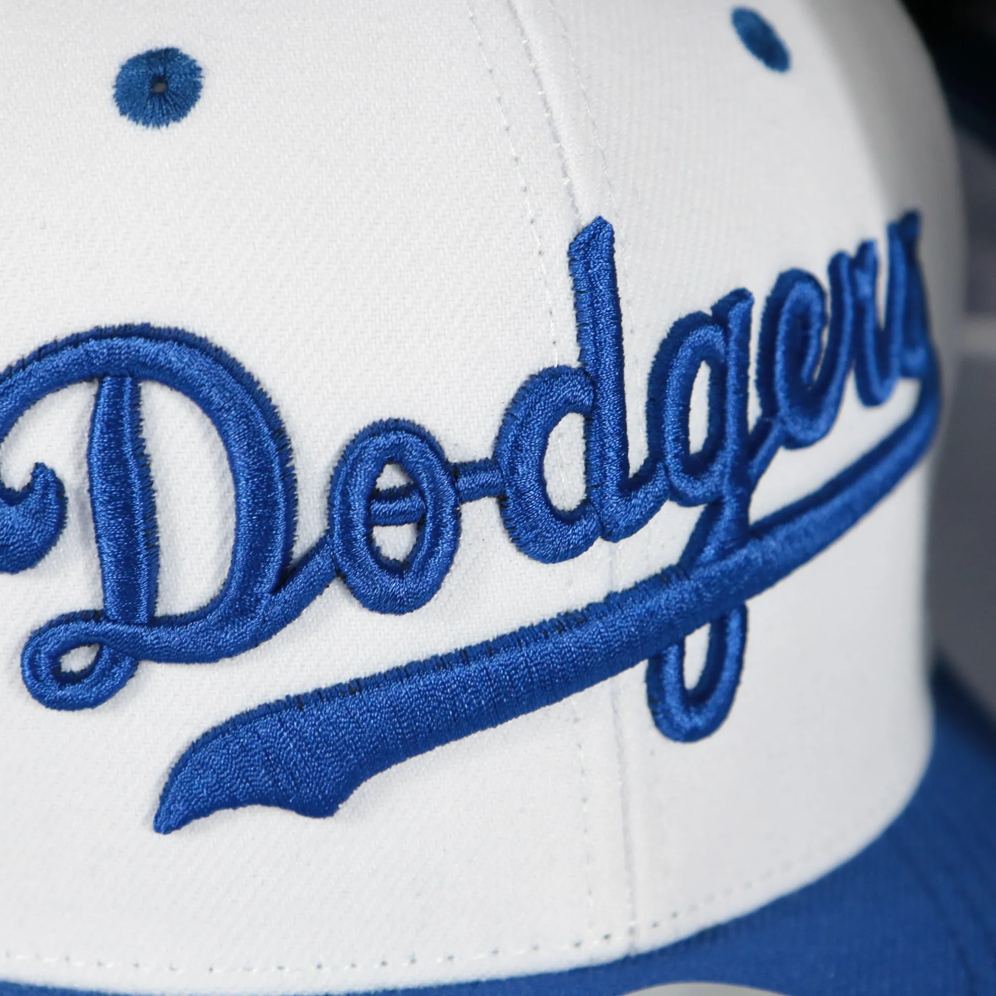 Los Angeles Dodgers Cooperstown Dodgers Jersey Script 1958 Dodgers logo side patch Evergreen Pro | White/Royal Snapback Hat