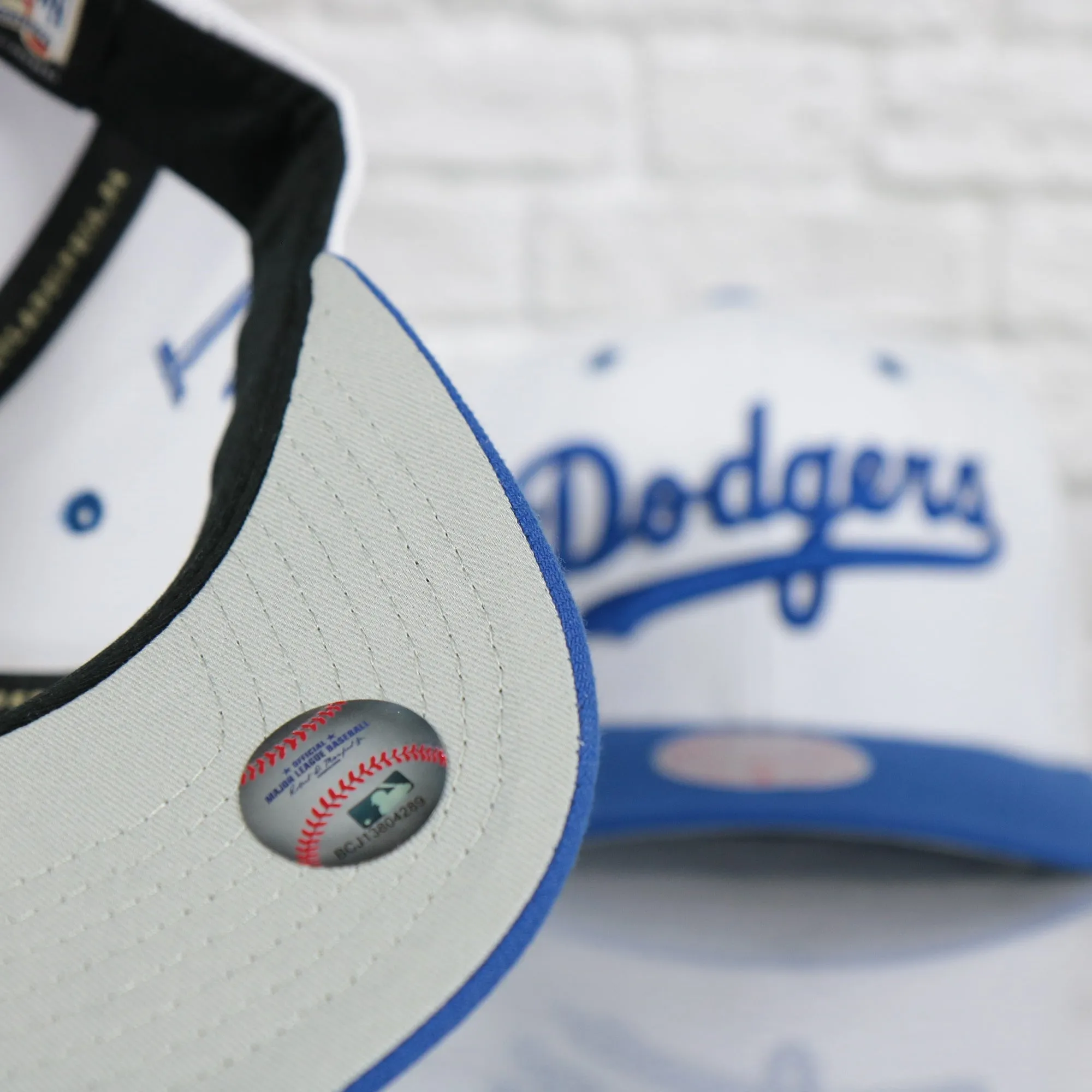 Los Angeles Dodgers Cooperstown Dodgers Jersey Script 1958 Dodgers logo side patch Evergreen Pro | White/Royal Snapback Hat