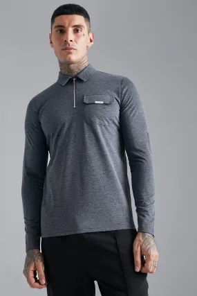 Luxe Cargo Slim Fit Long Sleeve Polo Top | boohooMAN UK