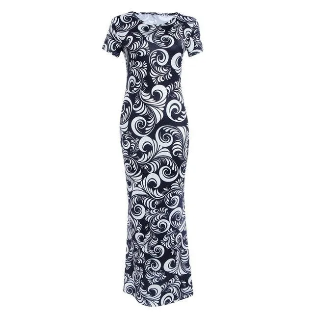 Maxi Dress Printing Floral Slim Short Sleeve Elegant Sexy Dress Vestido Festa Vestidos Longo#B712 SM6