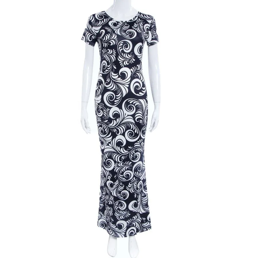 Maxi Dress Printing Floral Slim Short Sleeve Elegant Sexy Dress Vestido Festa Vestidos Longo#B712 SM6