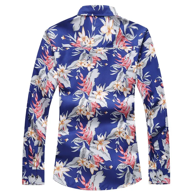 Men's Regular Flower Printed Broadcloth Casual Long Sleeve Slim Shirt