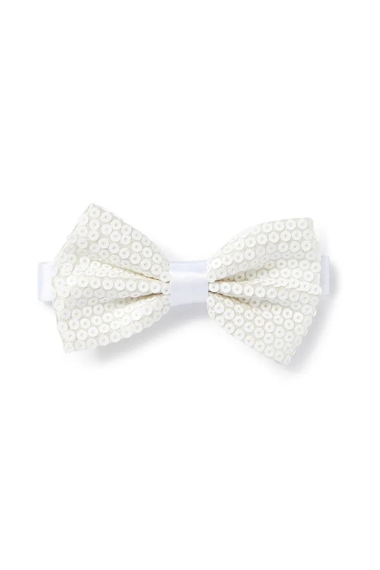 Men's Sequin Bow Tie - White