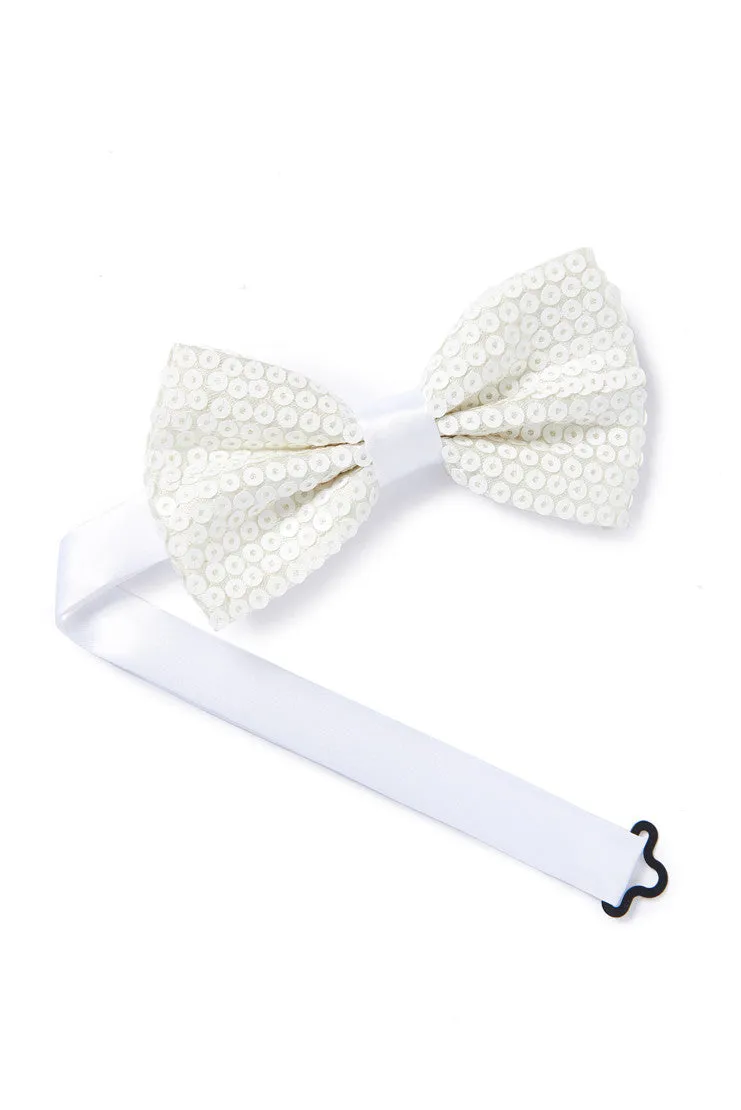 Men's Sequin Bow Tie - White