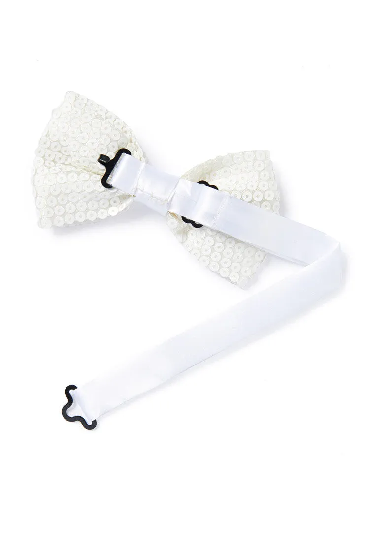 Men's Sequin Bow Tie - White