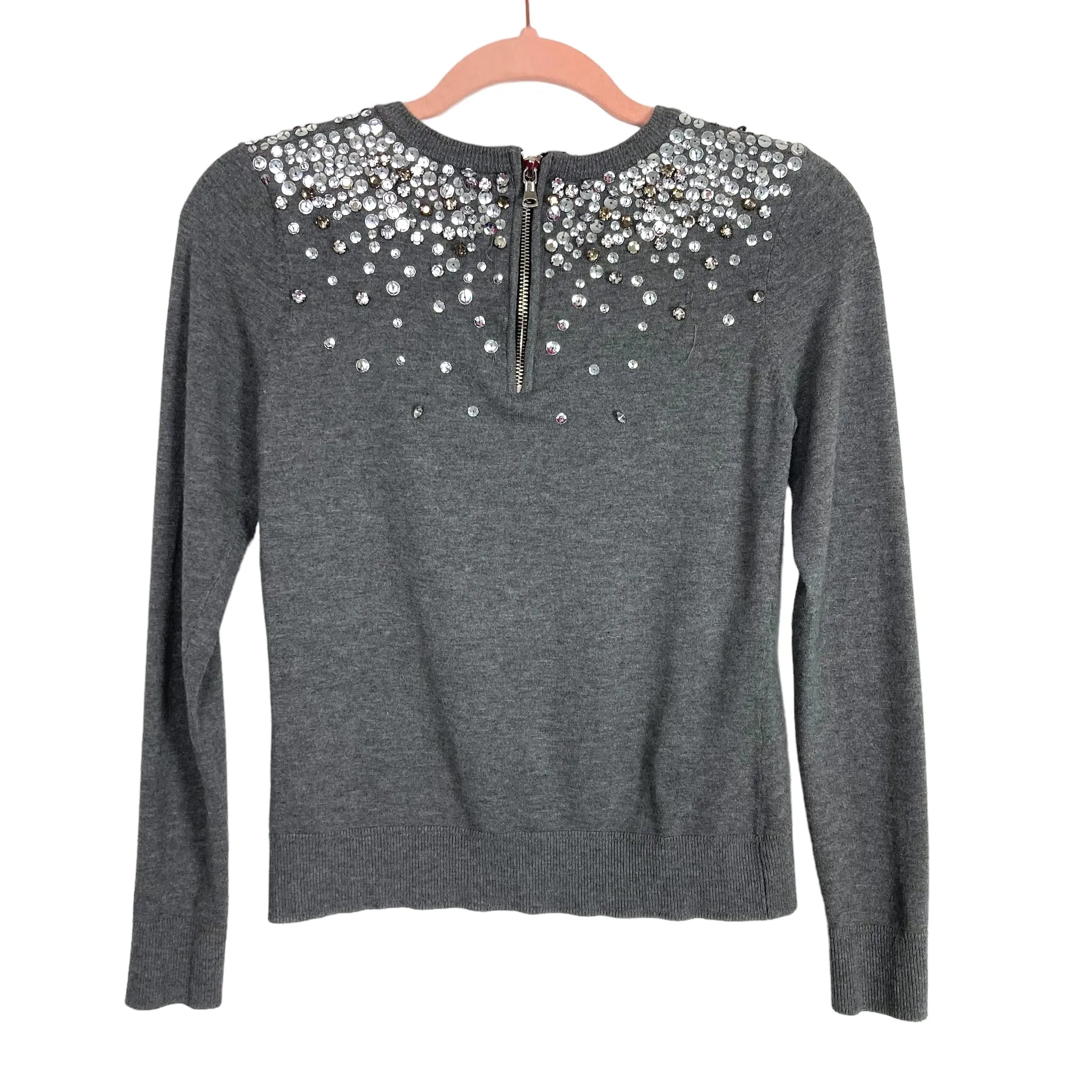 Milly Gray with Sequin and Rhinestone Detail Sweater- Size P (US XS, see notes)